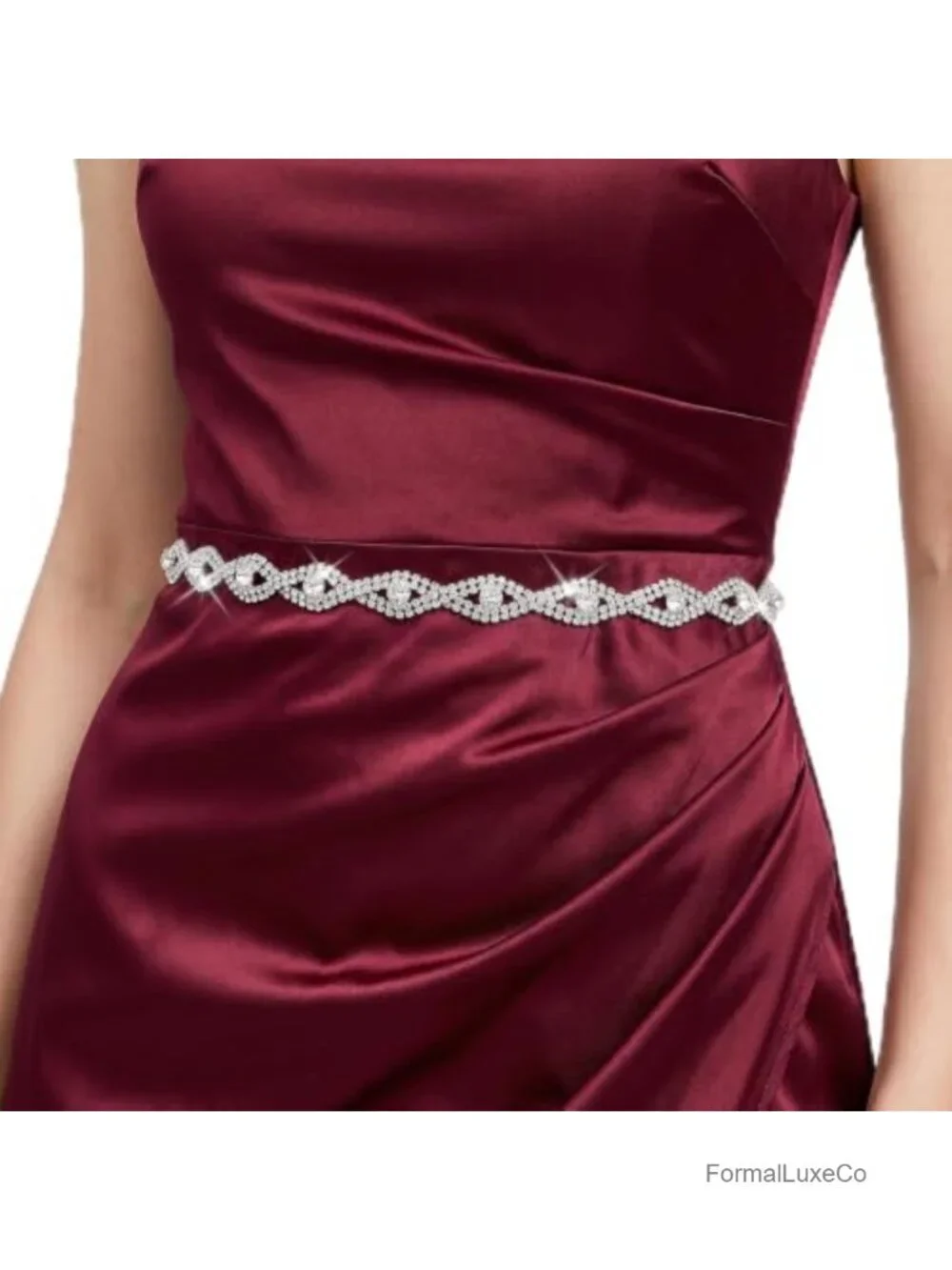 Women's Rhinestone Crystal Waist Chain Belt - Adjustable Length for Dresses &